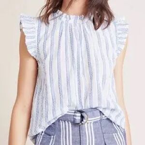 FRAME Striped Mock Neck Sleeveless Ruffle Top Sz M